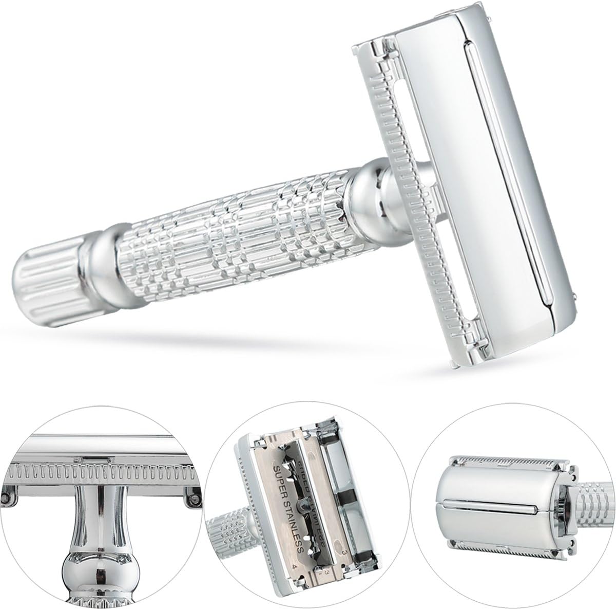 GoBetter Deluxe Double Edge Safety Razor + 5 Long Lasting Platinum-Chrome Super Sharp Stainless Steel Blades in Nice Gift Box