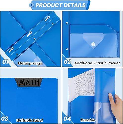 Miniatura 3 de PerKoop 60 carpetas de plástico con 2 bolsillos con puntas, carpetas de bolsillo resistentes con puntas con etiquetas para escribir para suministros
