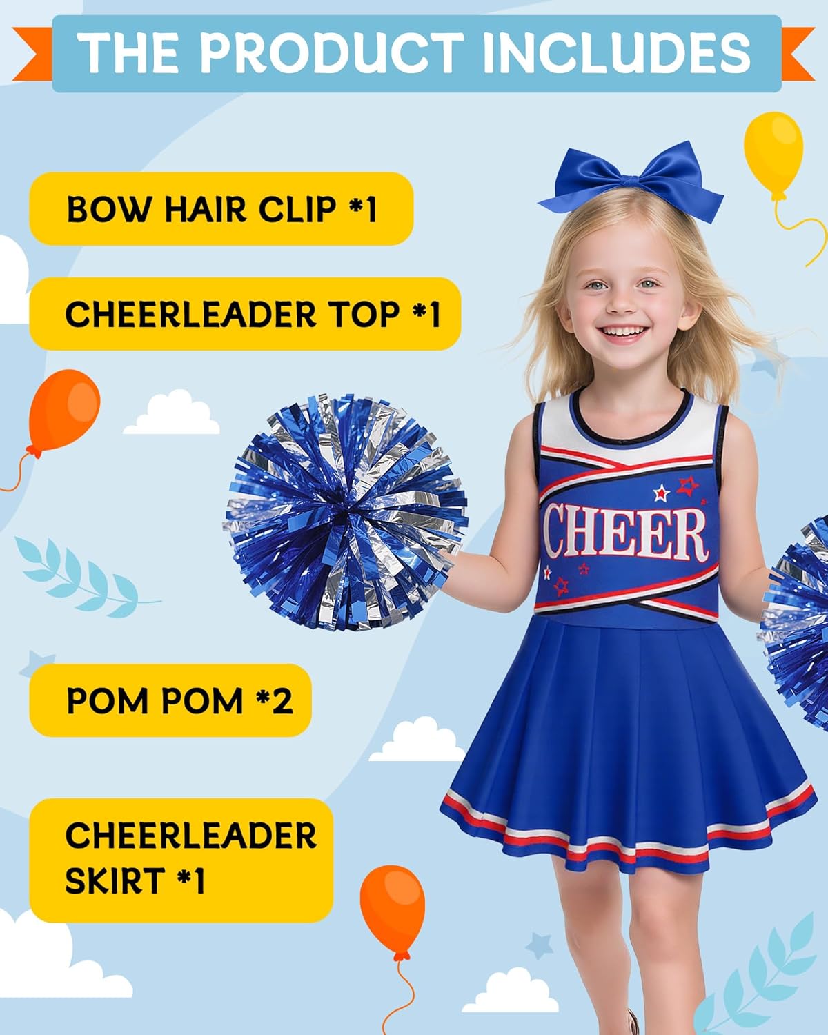 JenPen Cheerleader Costume Set Cheerleading Outfit Cheer Uniform Dress Cosplay for Halloween Party Gifts 3-9 Years - Image 2