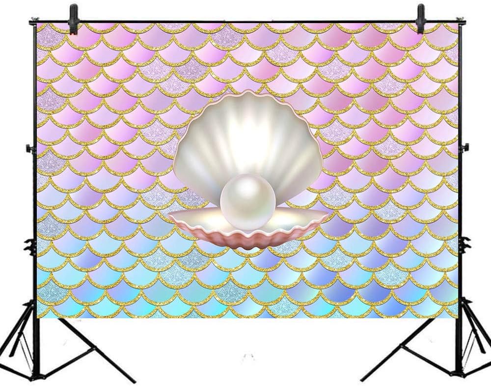 Mocsicka 8x6ft Mermaid Backdrop Under The Sea Photo Bakground Vinyl Glitter Scales Shell Pearls Backdrops for Girls (8x6)