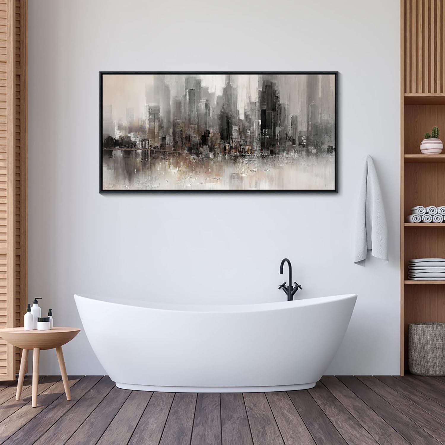 Cityscape Wall Art New York City Skyline Buildings Picture Modern Abstract Grey NYC Skyline Birds Painting Framed Artwork for Bedroom Living Room Bathroom Home Office Decor 20×40IN