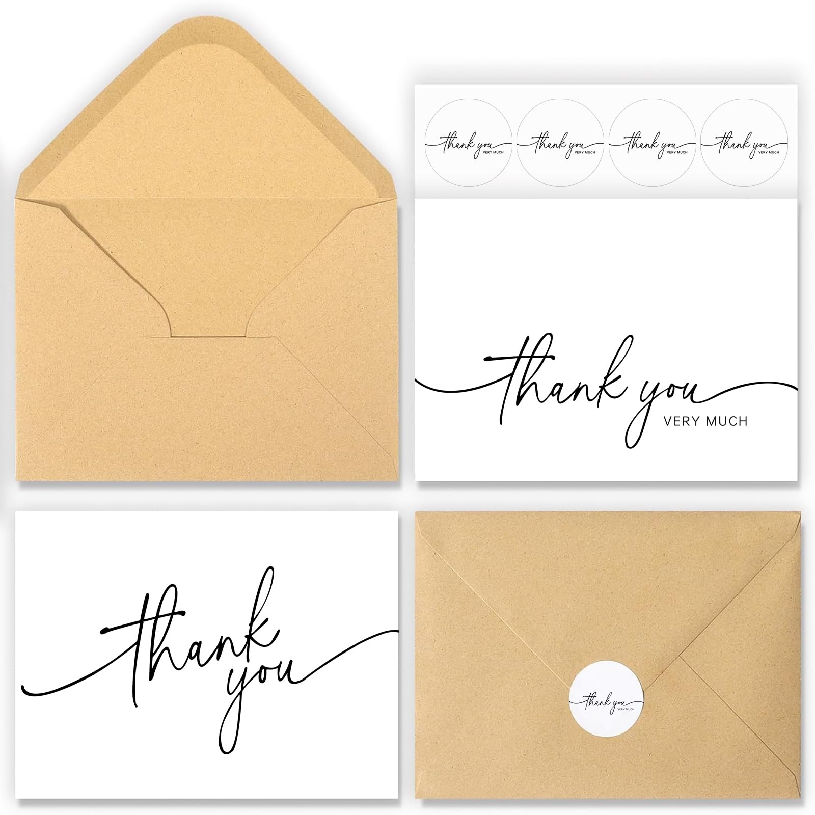 32 Thank You Cards with Envelopes & Matching Stickers, 4" x 6", Perfect for Business, Weddings, Baby & Bridal Showers, Graduations & Funeral