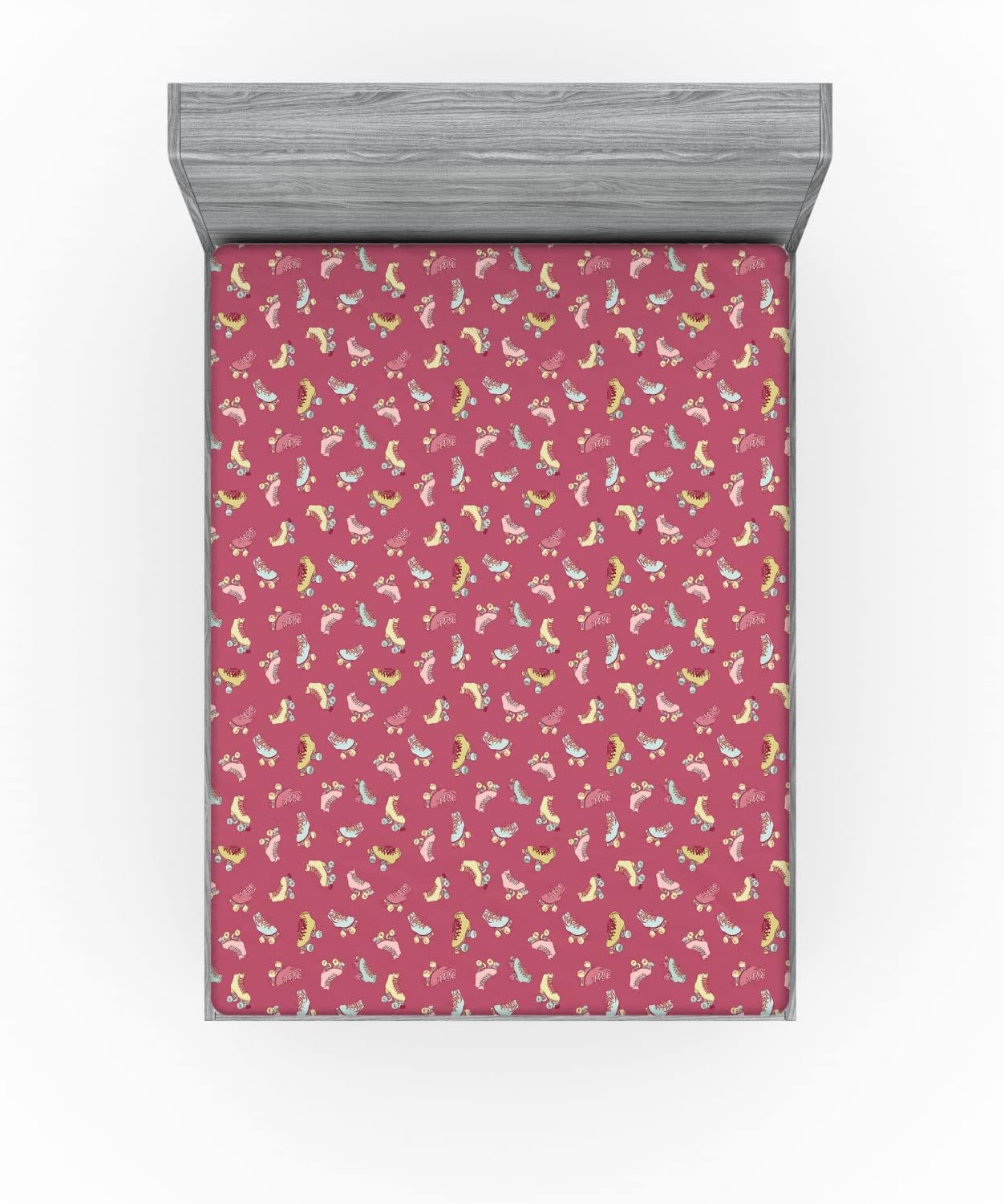 Ambesonne Hobby Fitted Sheet, Retro Style Roller Skates Old Time Outdoor Classics Fun Activities, Bed Cover with All-Round Elastic Deep Pocket for Comfort, King Size, Dried Rose Multicolor