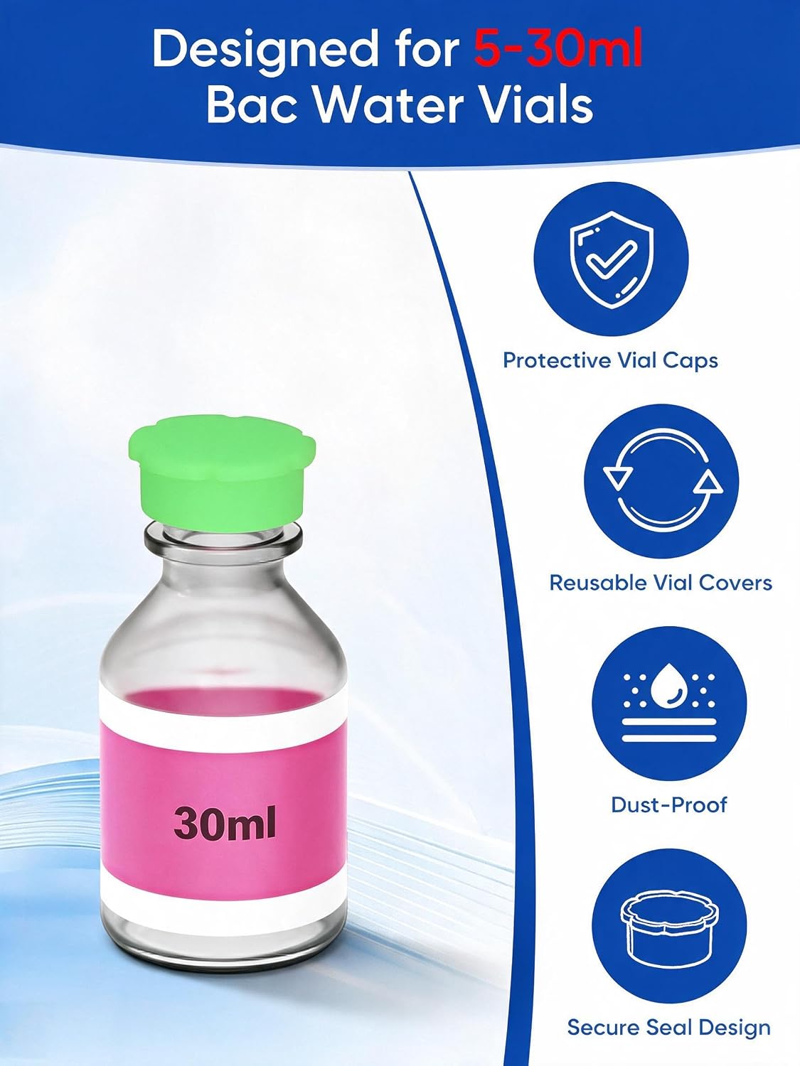 10PCS 5ml Vial Caps, Peptide Caps for Vials - Food-Grade Silicone, Green