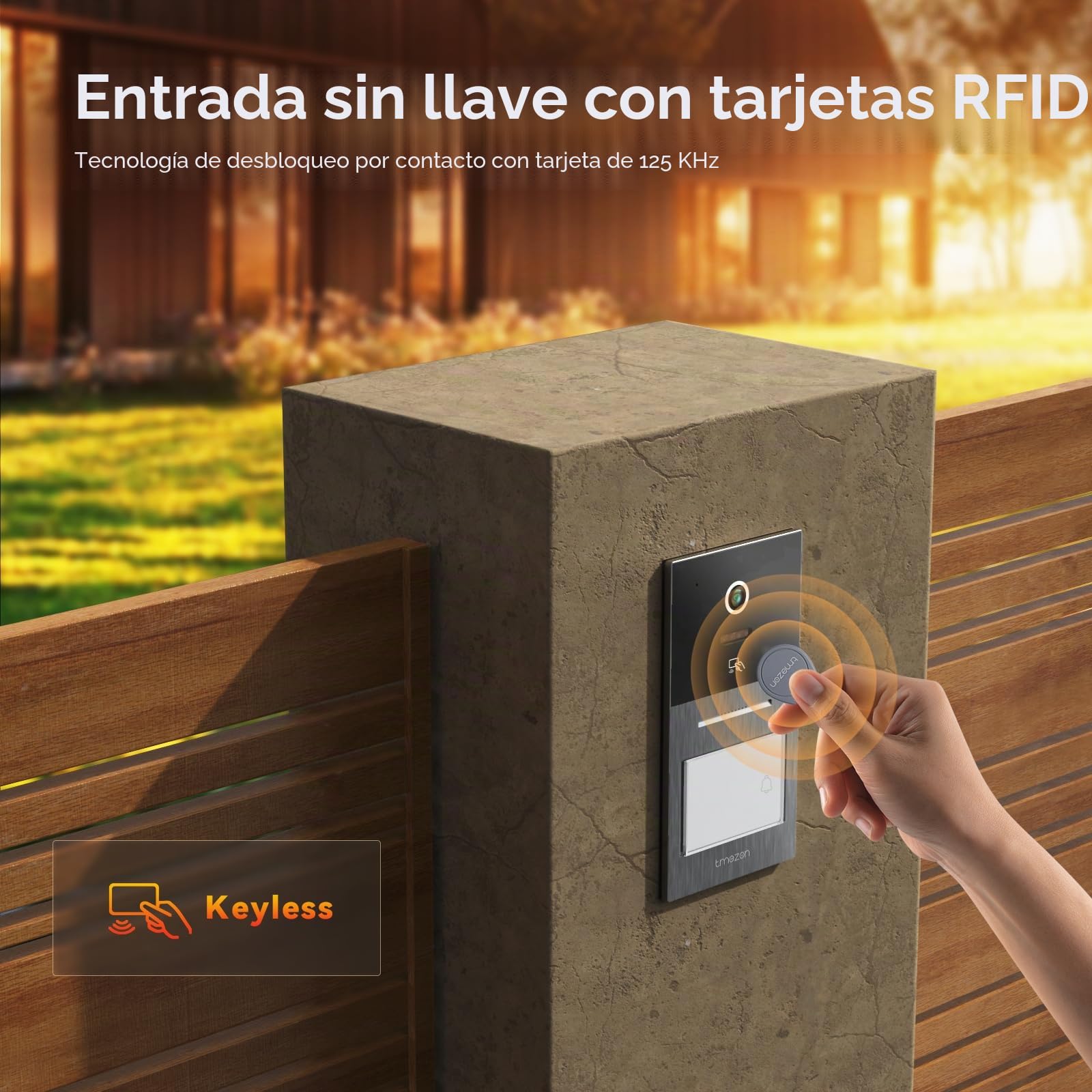 TMEZON Videoportero WiFi 2 Hilos,Timbre Video Sistema Intercomunicador,Pantalla táctil IP de 7",Timbre Metálico de 1080P con Cámara,detección de Movimiento Humano,Desbloqueo por App/Tarjeta RFID