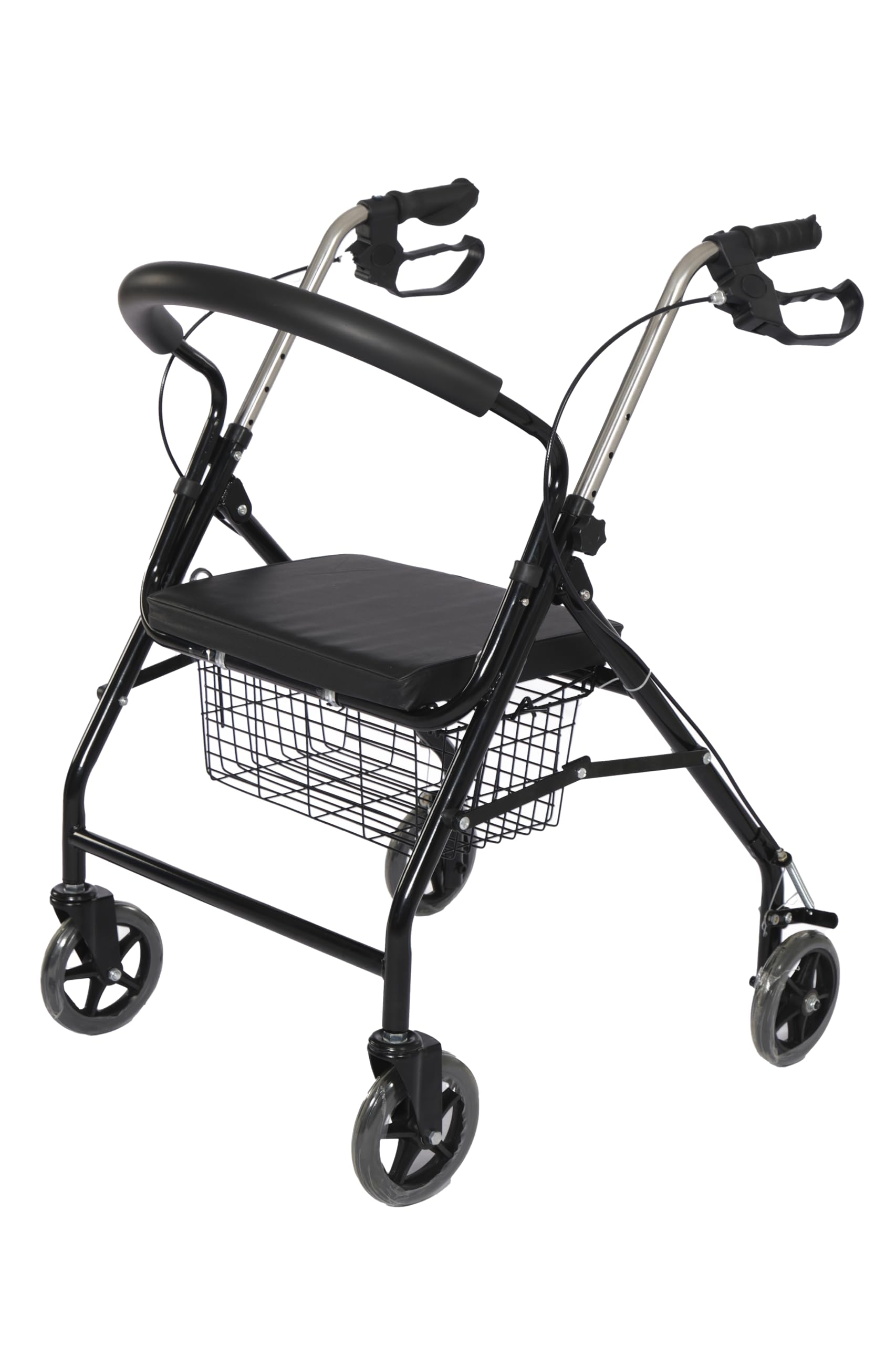 Andador plegable ultraligero con ruedas, frenos, cesta y asiento ergonómico para personas mayores, 4 ruedas de freno, marca CE europea negra