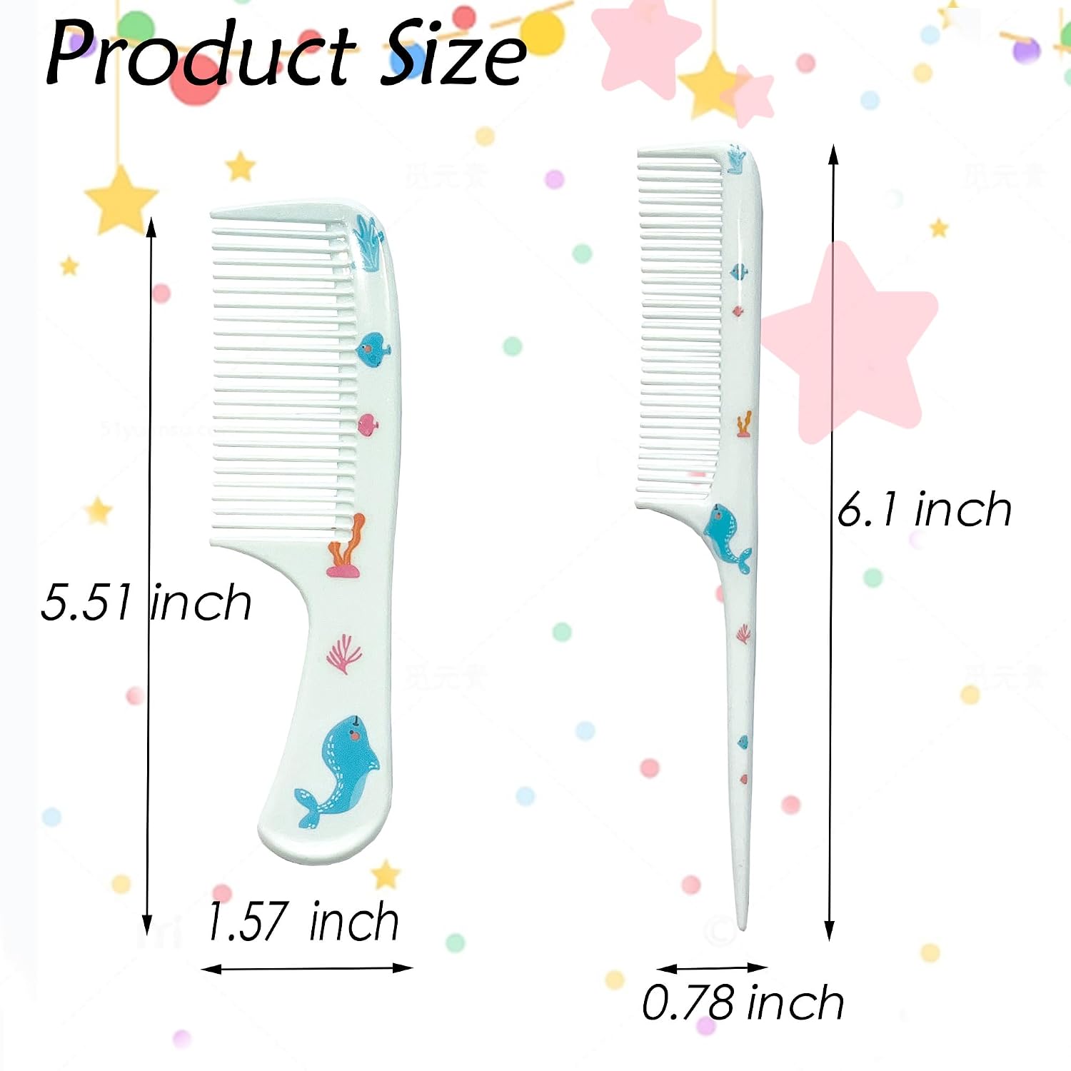 Small Cute baby Hair Comb,2 Piece Mini Hair Comb Set Toddler Combs Set for Girls Boys Kids Fine Tooth Rat Tail Comb Portable Plastic Hairdressing Combs Gift For Wet And Dry Hair (Blue Whale)