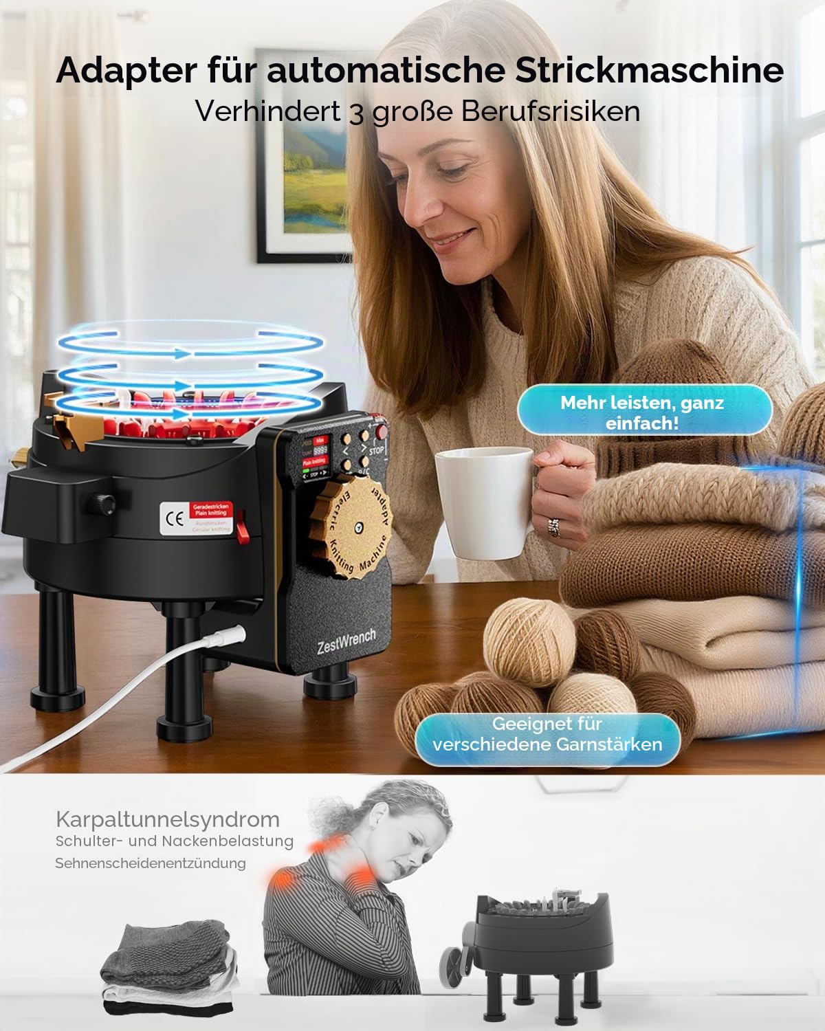 Adapter für elektrische Strickmaschinen von Addi, 22 Nadeln, automatisches Zubehör, LCD-Panel und Reihenzähler