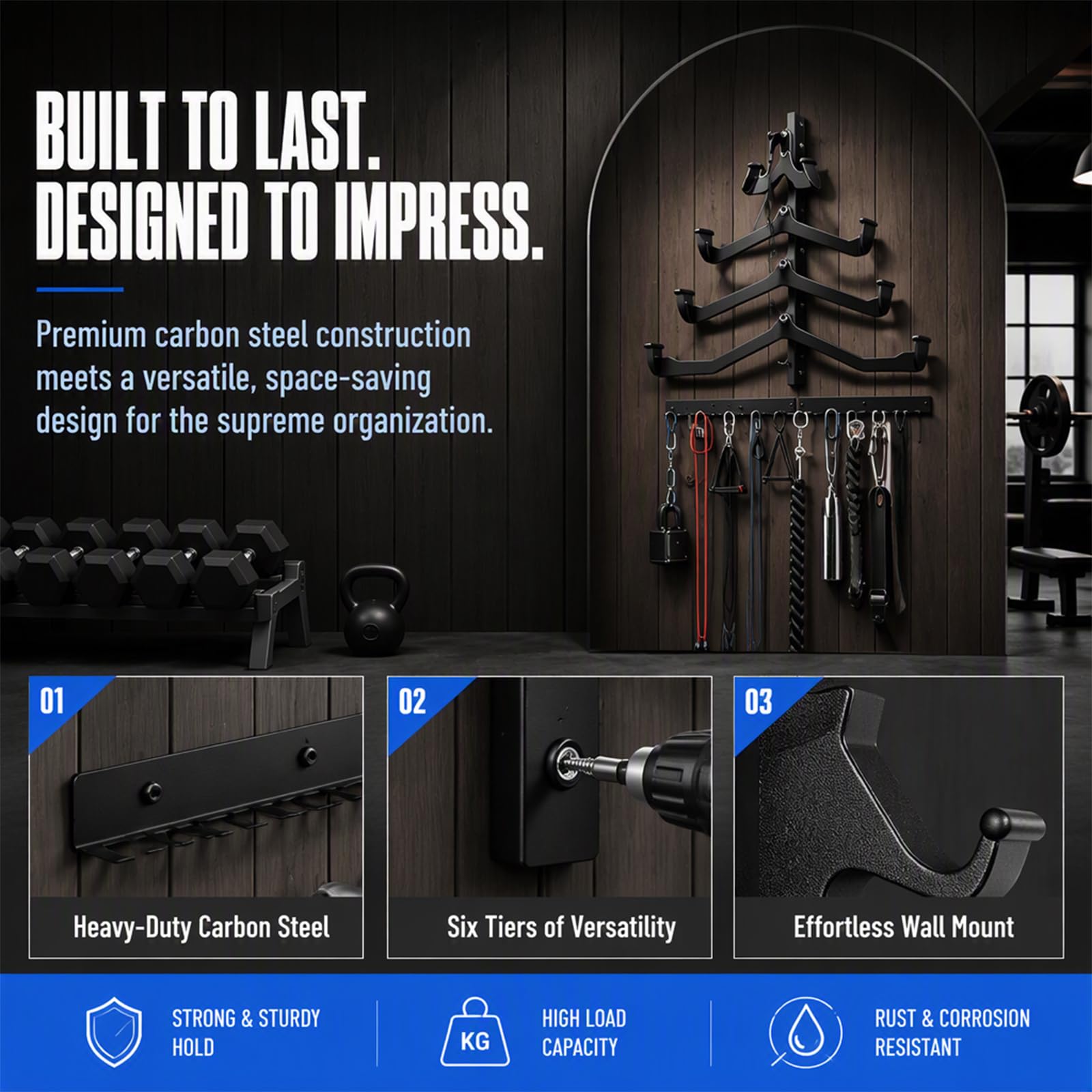 LAT Pulldown Attachments Storage Rack Wall Mounted LAT PullDown Bar Organizer in Acciaio Gym Accessories Rack con Ganci Heavy Duty per Manici, Accessori per Stazione Pesante