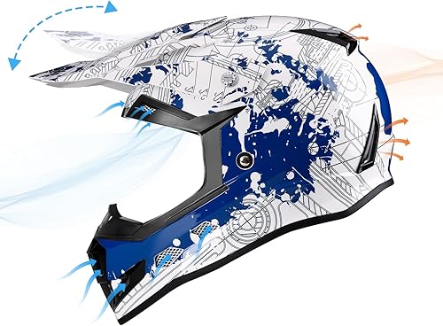 Miniatura 5 de GLX - Casco de cara completa GX623 DOT para motocrós, motocicleta y cuatrimoto todoterreno para niños y jóvenes conjunto de casco de cara completa,