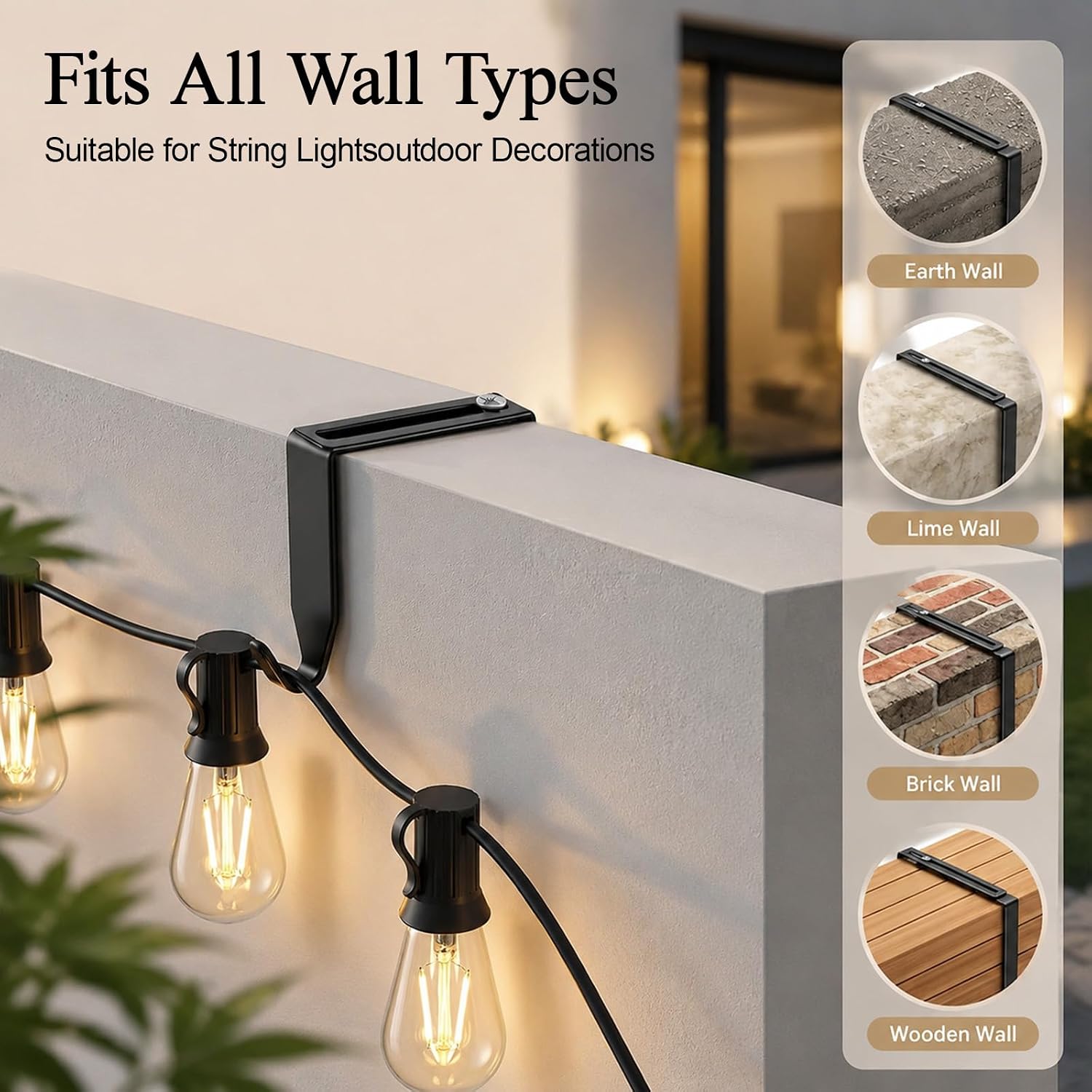 Adjustable Cinder Block Wall String Light Hooks, 10Pcs No-Drill Outdoor Light Hooks for 6-11" Concrete Walls/Fences, Heavy Duty Metal with Screwdriver & 12 Screws, Hooks for Outdoor String Lights