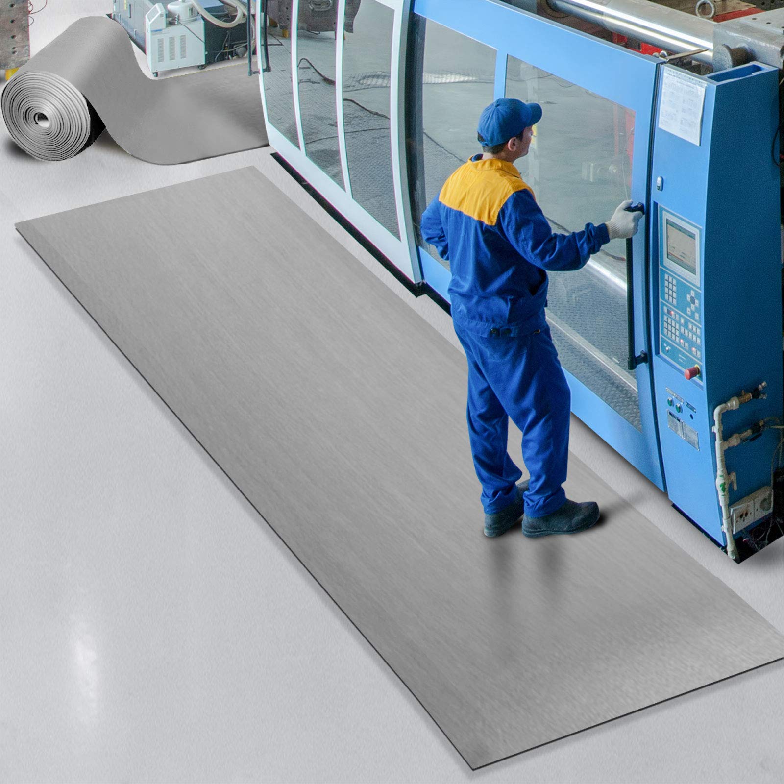 Tappeto Gomma Antiscivolo al Metro -Tappeto Antifatica Ergonomico, Antistatico, Isolante per Postazione Lavoro Industriale, Officina | Superficie Granulata, 3 Colori - 60x1250 cm - grigio