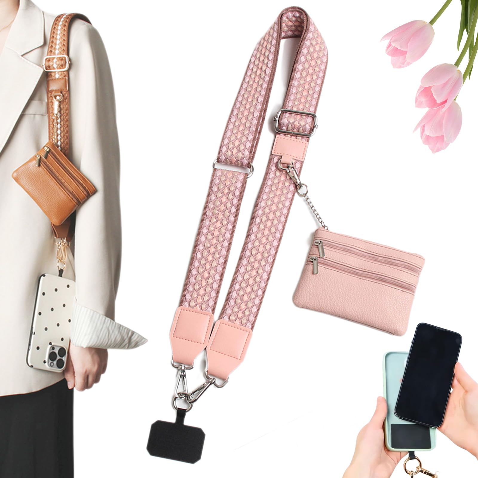 Snrtevu Crossbody Phone Strap With Zippered Pouch, Crossbody Phone Lanyard With Purse, Multifunction Adjustable Phones Strap Crossbodys Anti Theft, Modern Functional, For Travel And Shopping (4)