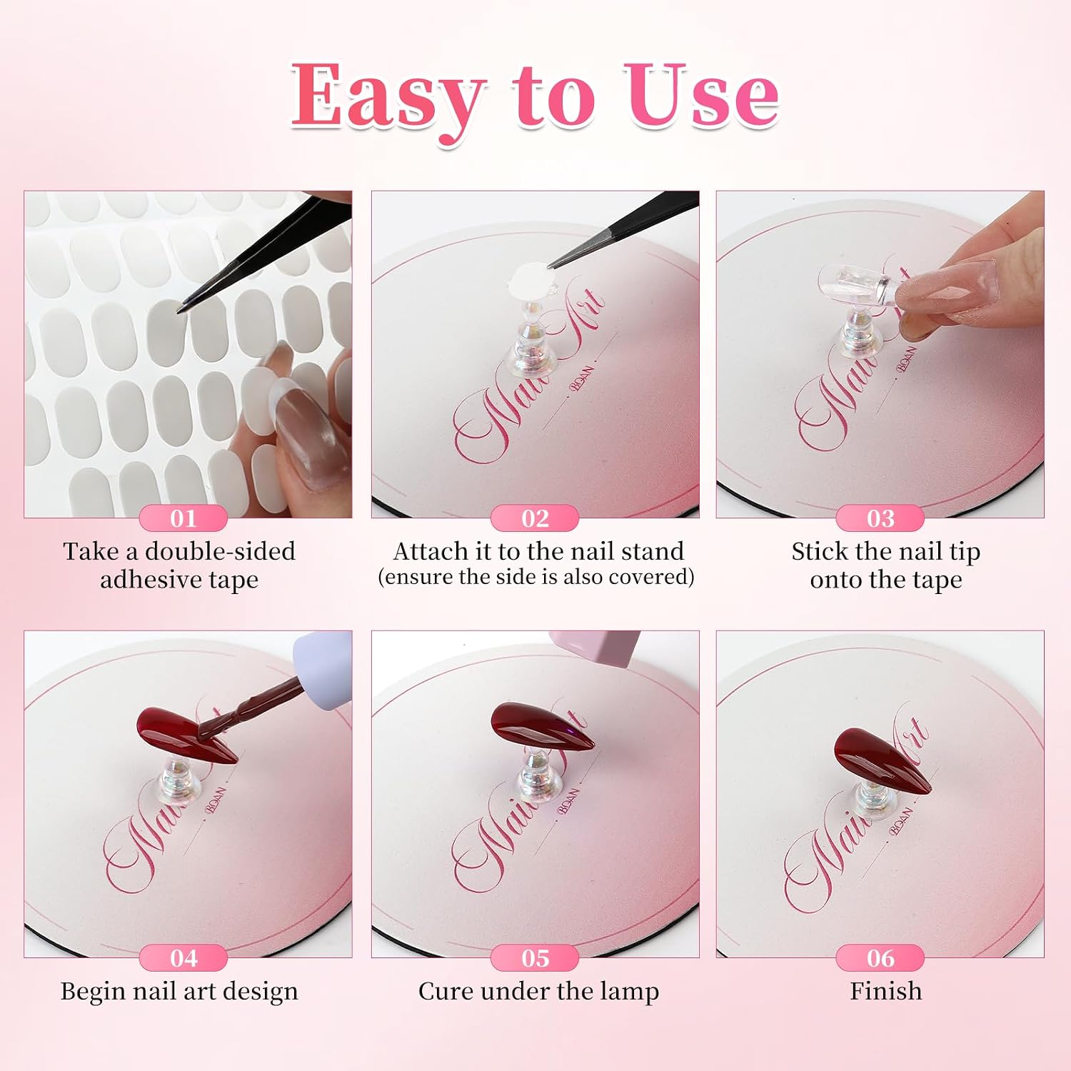 BQAN Magnetic Nail Holder Stand for Press Ons with Clay | Nail Painting Practice | Press On Nail Display | Fake Nail Tips Holder| Acrylic Nail Stand | 200Pcs Clear Tapes