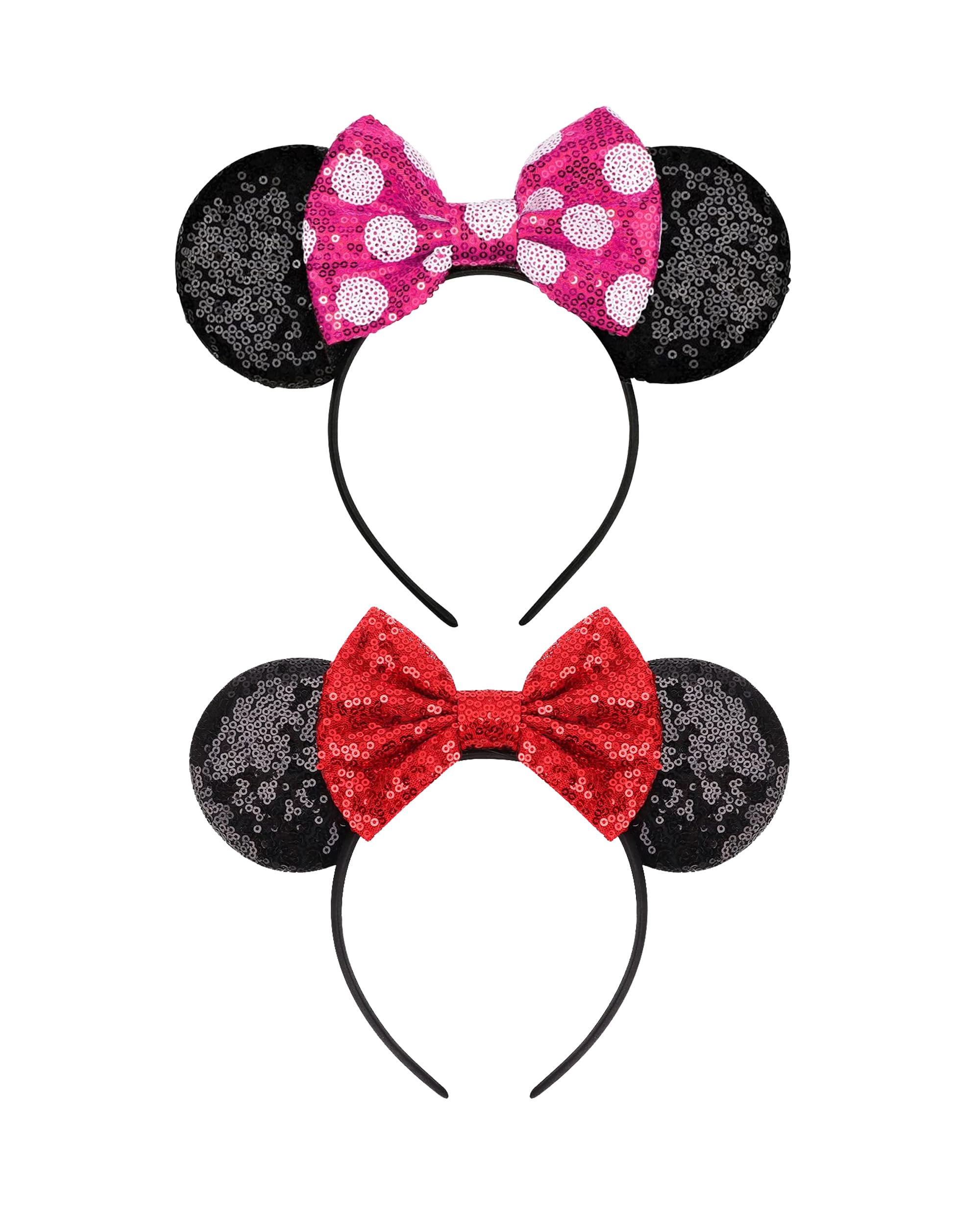 HeHeGe 2 PCS Mouse Ears Headbands Shiny Sequin Bows Hairband Hair Accessories for Christmas Cosplay Parties