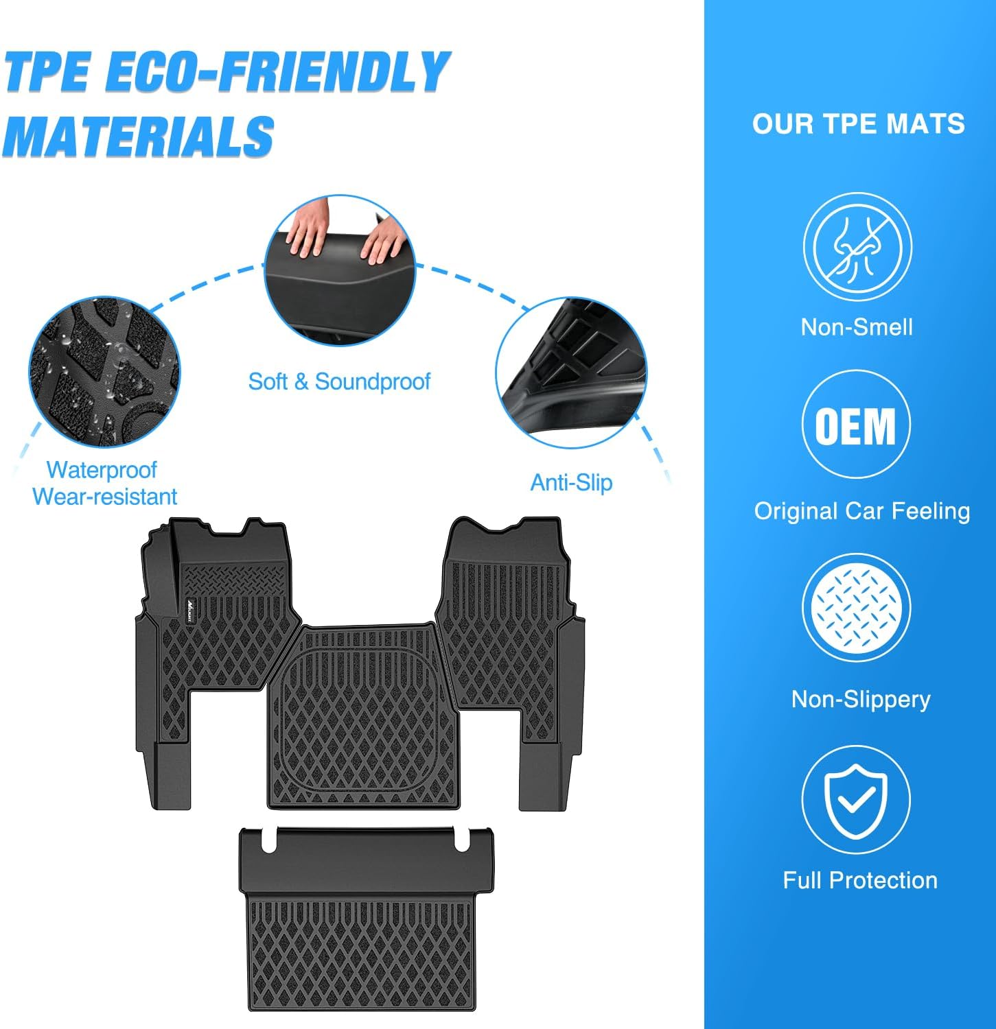 Nilight TPE Floor Mats for Mack Anthem 2018 2019 2020 2021 2022 2023 2024 2025 All Weather Custom Fit Heavy Duty Floor Liners - Image 3