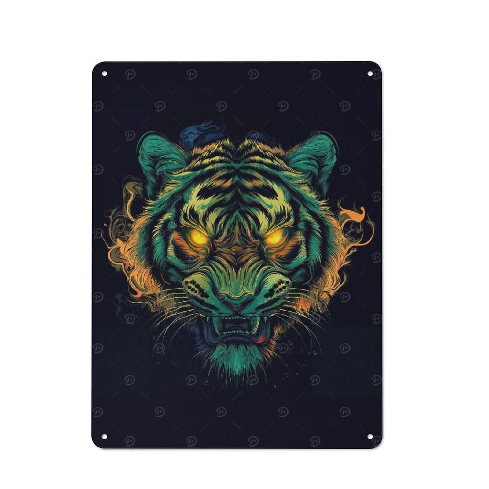 Junmoney Blazing Tiger Tin Wall Plaque 40X30cm With For Workshop Wall, Suited To Makers And Diy Enthusiasts