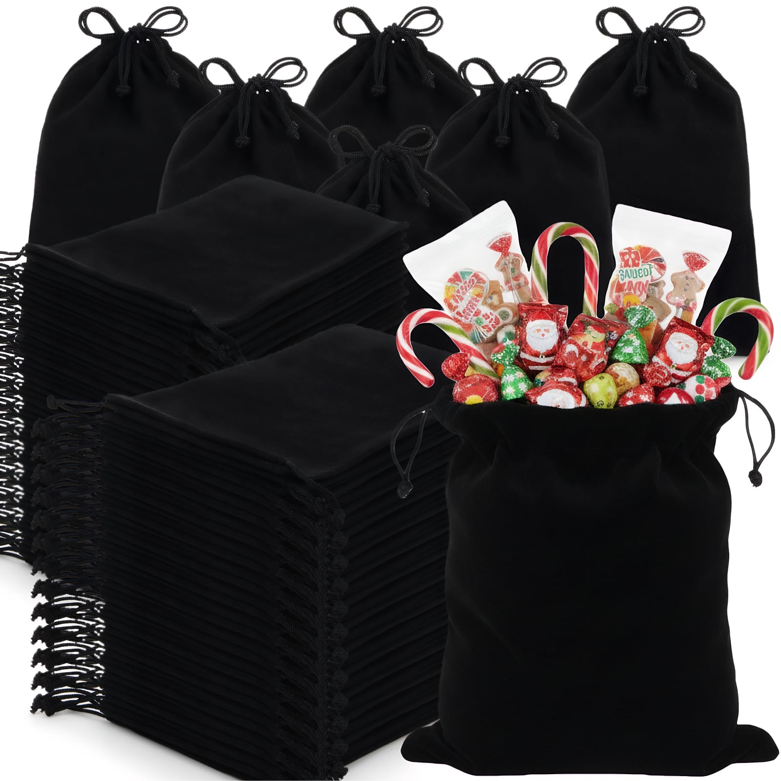 Goaste 50 Pieces Velvet Drawstring Bags, 5×7 Inch Black Jewelry Pouches, Soft Velvet Gift Bag, Double Drawstring Cloth Bags for Jewelry Bracelet, Headphone, Bead, Gift, Candy, Gadgets