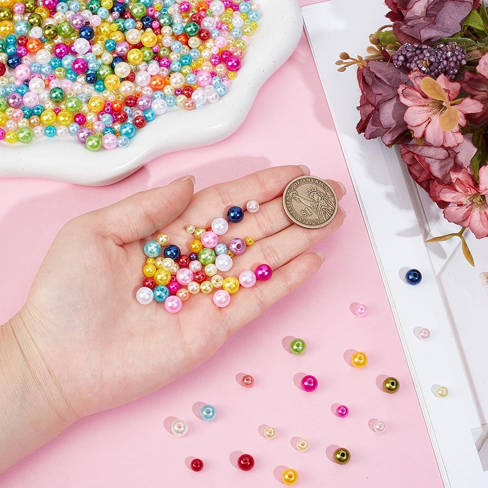 2450PCS 3 Styles Pearl Bubble Beads with Hole ABS Plastic Imitation Pearls Round Colorful Bubblegum Resin Loose Spacer Bead Bulk for Jewelry Making Necklace Bracelet DIY Crafts Supply - Image 3