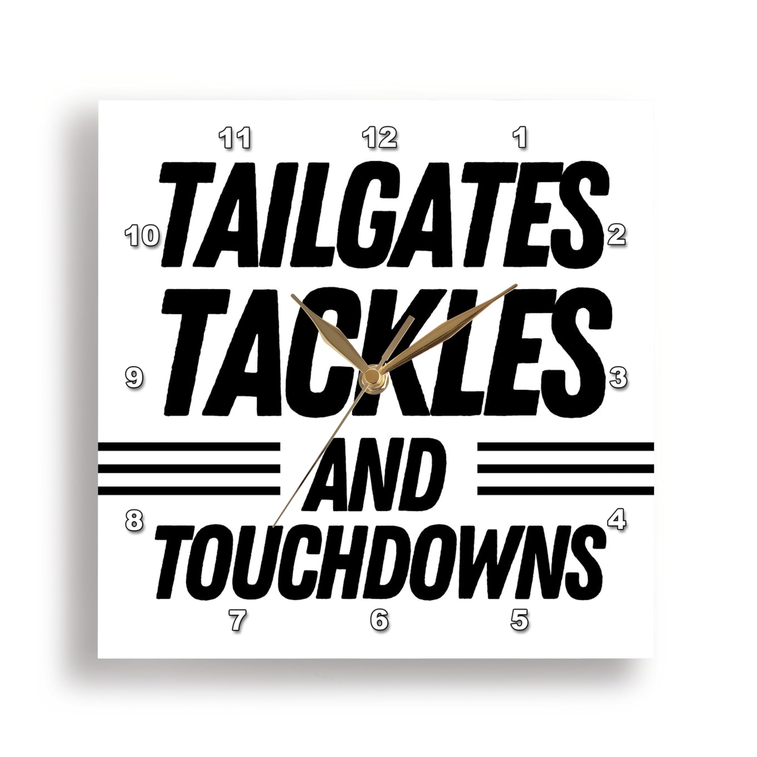 3dRose Wall Clock Silent - 10 inch - Tailgates Tackles and Touchdowns American Football Gift for Players and Fans Rosette - American Football