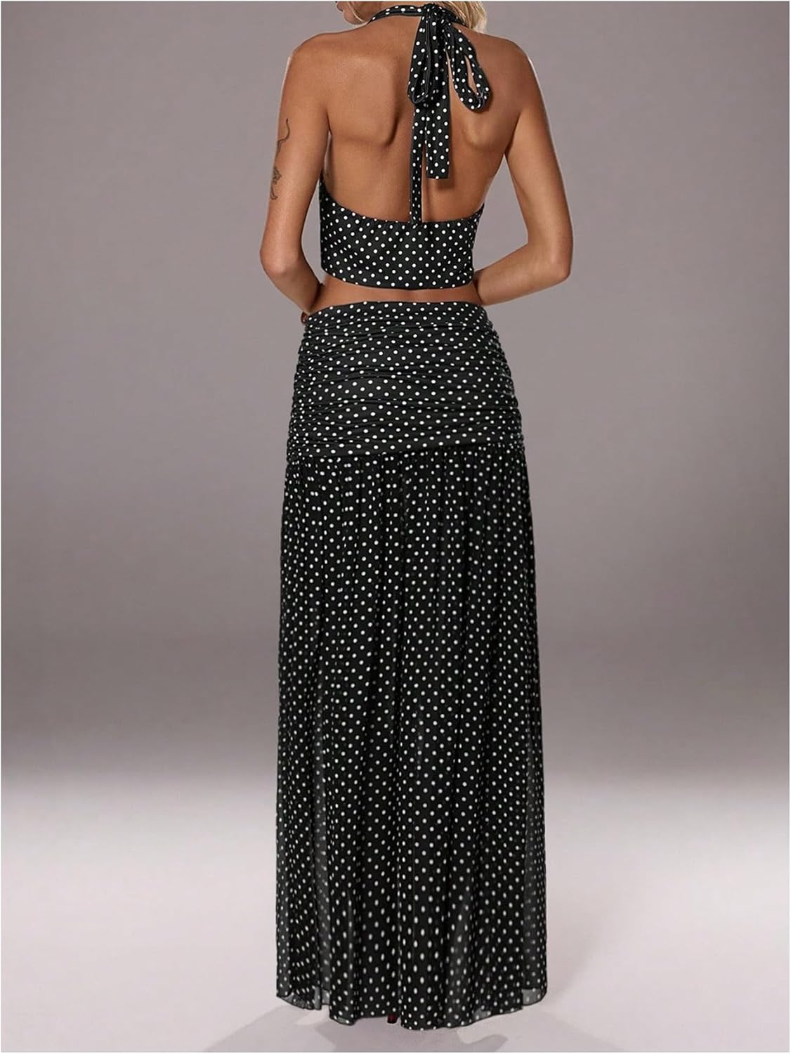 SOLY HUX Women's 2 Piece Skirt Sets Polka Dots Halter Crop Tops and Maxi Skirt Party Going Out Outfits - Image 2