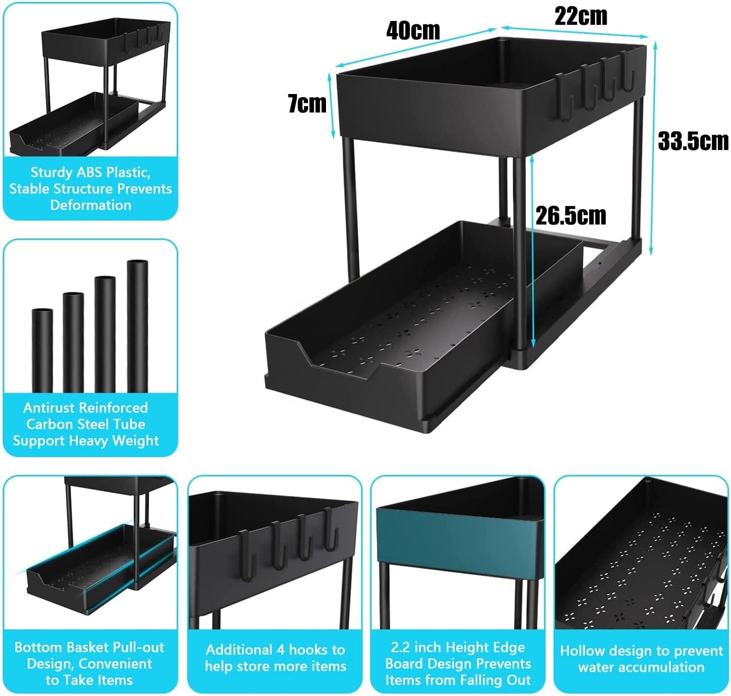 Exclusive | 2 Tier Under Cabinet Sliding Basket Organizer, Multi-Purpose Storage Shelf for Kitchen, Bathroom, Office - Black Under Sink Organizer 2026 - view 1