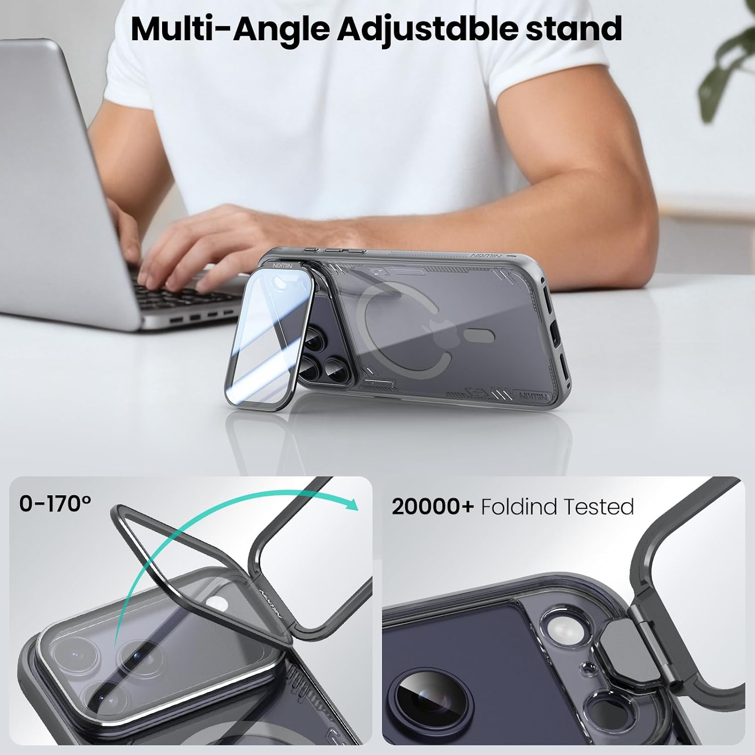 Nillkin for iPhone 17 Pro Max Magsafe Case Clear, Upgraded Full Camera Protection, Translucent & Never Yellow & Biodegradable Material, iPhone 17 Pro Max Case with Stand 6.9'', ﻿Gray