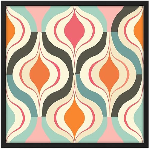 Ethan Taylor Abstract Wall Art Prints Unframed Square Posters 'Retro 70s Hippie Groovy Pattern VI' Retro Home Décor for Living Room, Bedroom,