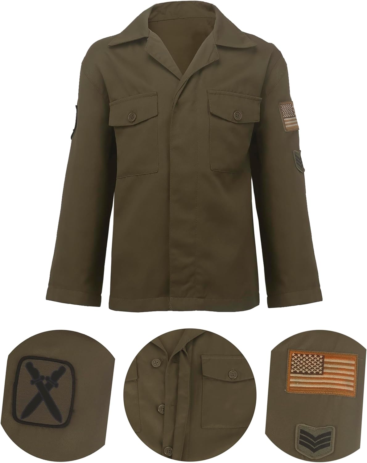 Kids WW2 Soldier Costume Boys Girls Field Jacket Cosplay 6 Pcs Set for Halloween 3-14Y - Image 2