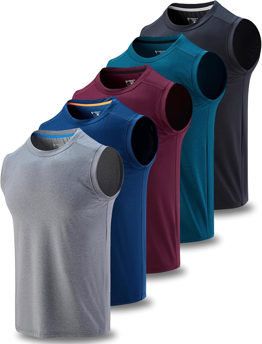 Liberty Imports Pack of 5 Men's Stretch Cool Dry Muscle Tank Tops Athletic Crewneck Sleeveless Workout Shirts