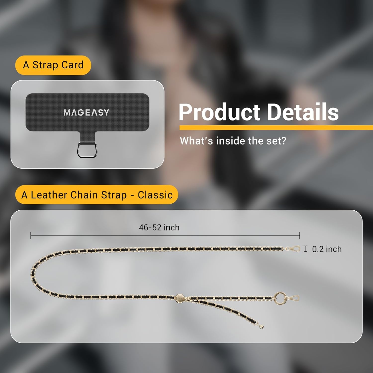 MAGEASY Crossbody Phone Chain Strap - Universal Metal Crossbody Phone Lanyard With Adjustable Length, Chic Cell Phone Necklace Phone Strap for iPhone & Android Phones - Classic Gold Metal