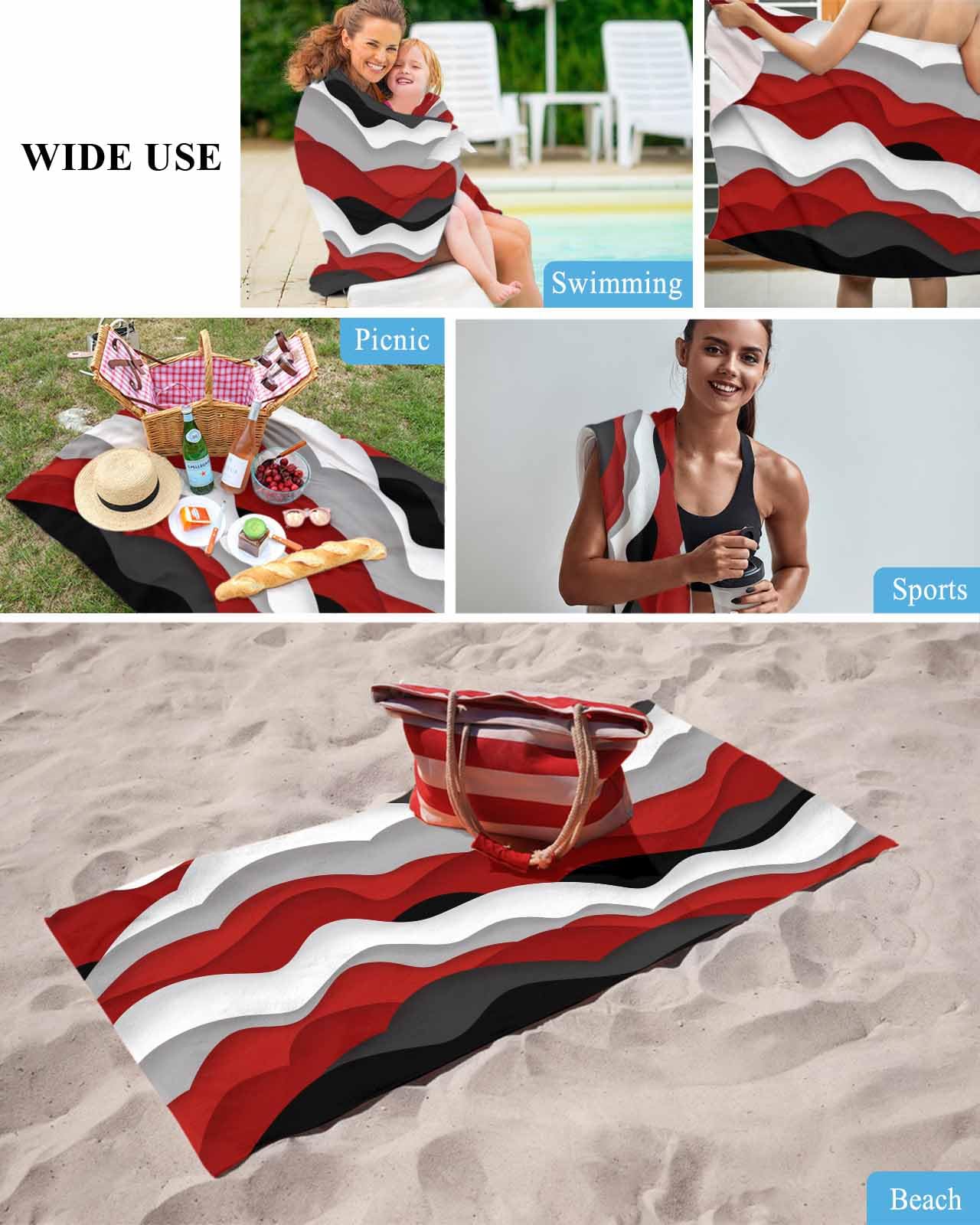 Amazon.com: Modern Red Black Beach Towels Oversized Super