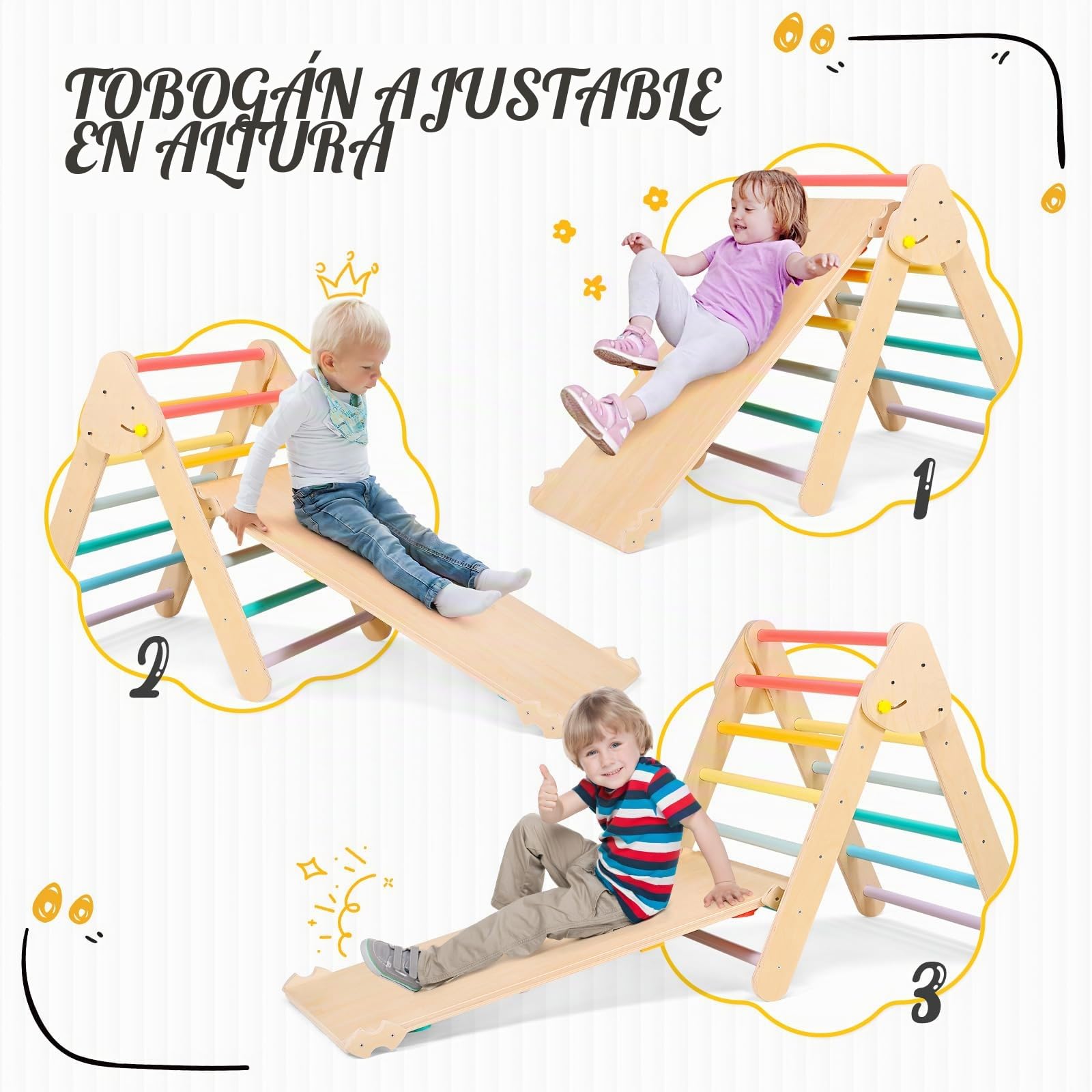 Escalera de Escalada Triangular Plegable, Swing de Madera, Juguete de Escalada Montessori, Carga 50kg para Interiores y Exteriores (2 en 1)
