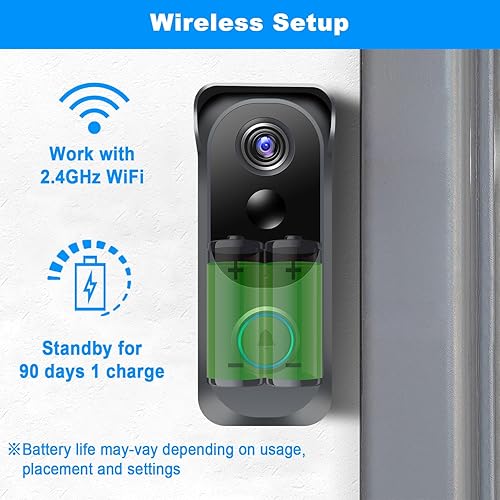 Miniatura 7 de Timbre de video inalámbrico con timbre, cámara WiFi de 2.4G con cambiador de voz, mensaje de voz, audio de 2 vías, visión nocturna, detección de