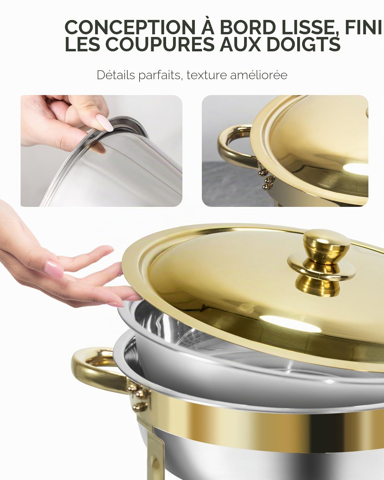 Dorés Chafing Dish Buffet 5L[Solide et Durable, Haute qualité],2PCS Ronds Chafing Dish en Acier Inoxydable,Buffets Chauffants [élégant Or et Argent] pour Restaurants,Traiteurs,Fêtes,Mariages