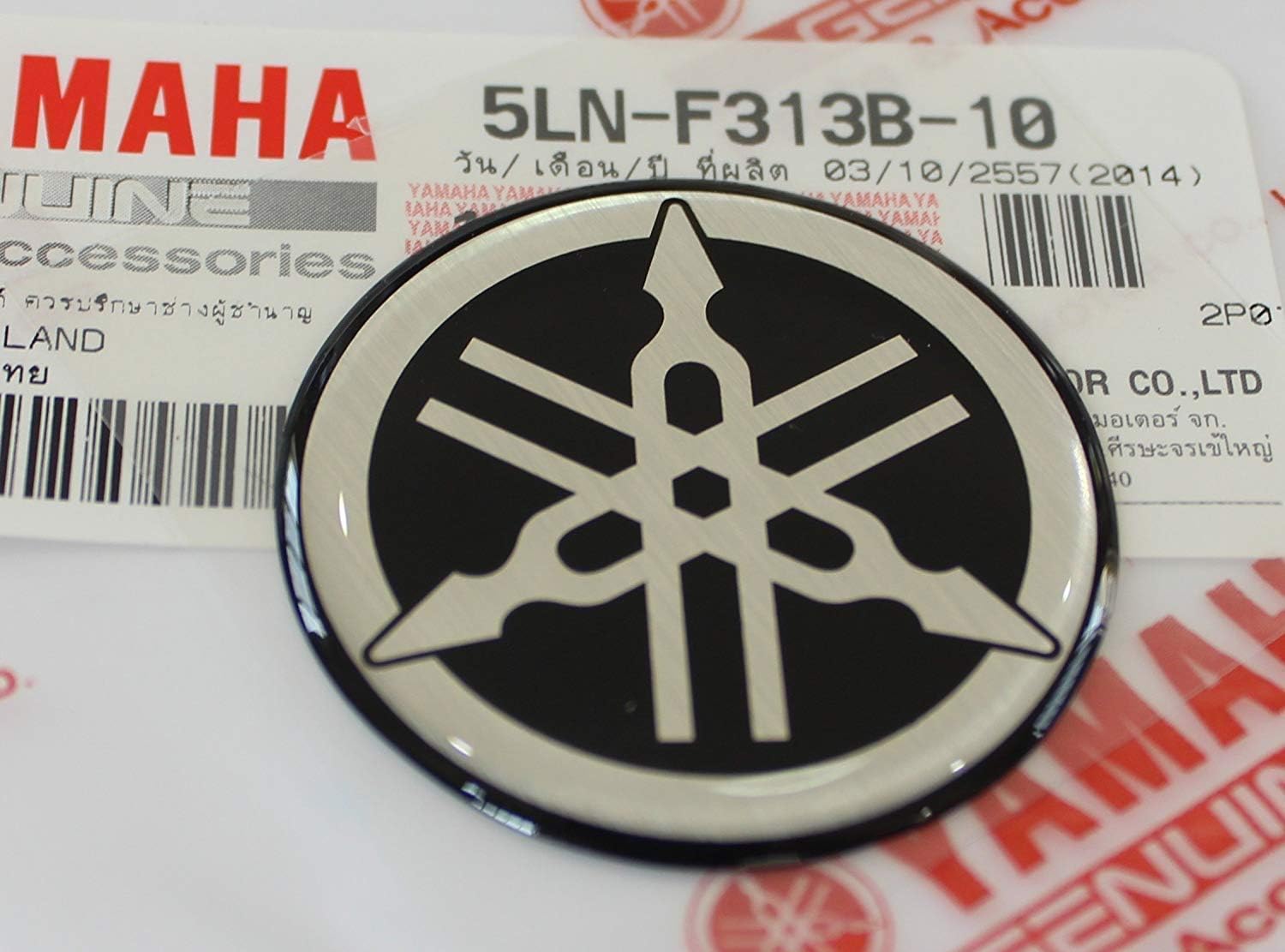 Yamaha 5LN-F313B-10 - Genuine 40MM Diameter Yamaha Tuning Fork Decal Sticker Emblem Logo Black / Silver Raised Domed Gel Resin Self Adhesive Motorcycle / Jet Ski / ATV / Snowmobile