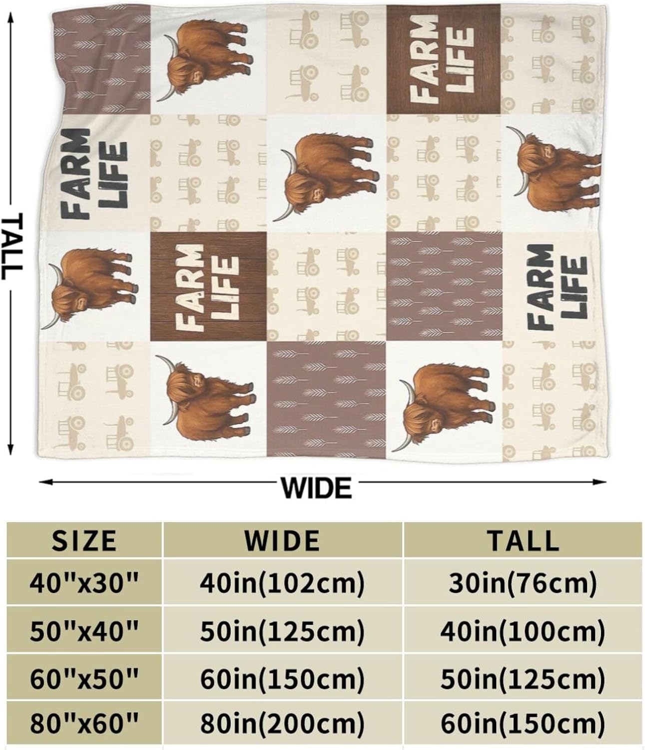 Farmhouse Highland Cow Blanket Highland Cow Throw Blanket Animals Decor Soft Cozy Fleece Fuzzy Plush Flannel Blankets Gifts for Girls Boys Kids Teens Adults Women 50"X40" - Image 3