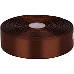 Baocuan 1 inch Brown Satin Ribbon 50 Yards Solid Fabric Ribbons Roll for Wedding Invitations, Bridal Bouquets, Sewing, Party Decorations, Gift Wrapping and More