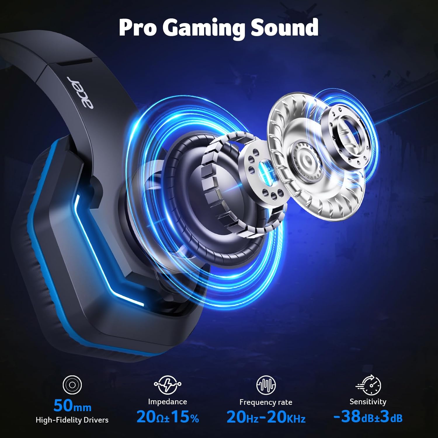 acer Wired Gaming Headset for PS5, PS4, PC, Xbox Series X|S, Switch, Gaming Headphones with Noise Cancelling Microphone, LED Lights &50mm Speaker, 3.5mm Jack for Gaming, Black