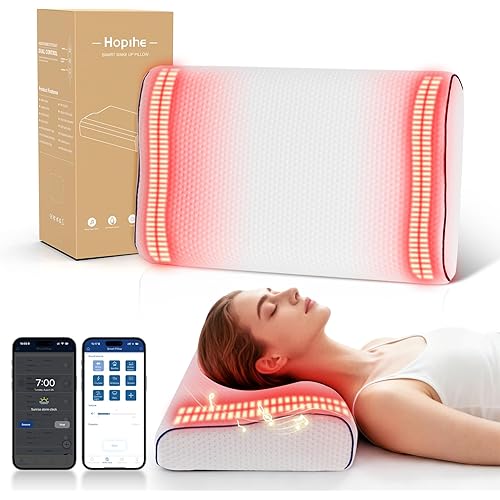Hopihe Smart Sunrise Alarm Clock Pillow Sound Machine for Sleep with Bluetooth Speaker & Sunset Simulation, Cervical Pillow with White Noise Machine,Wake-Up Light for Sleep Bedroom Home Decor