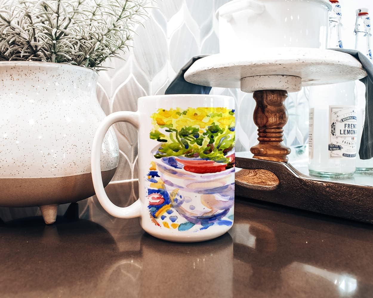 Caroline's Treasures 6037CM15 Apples, Plums and Grapes with Flowers Dishwasher Safe Microwavable Ceramic Coffee Mug 15 ounce, 15 ounce, multicolor image 5