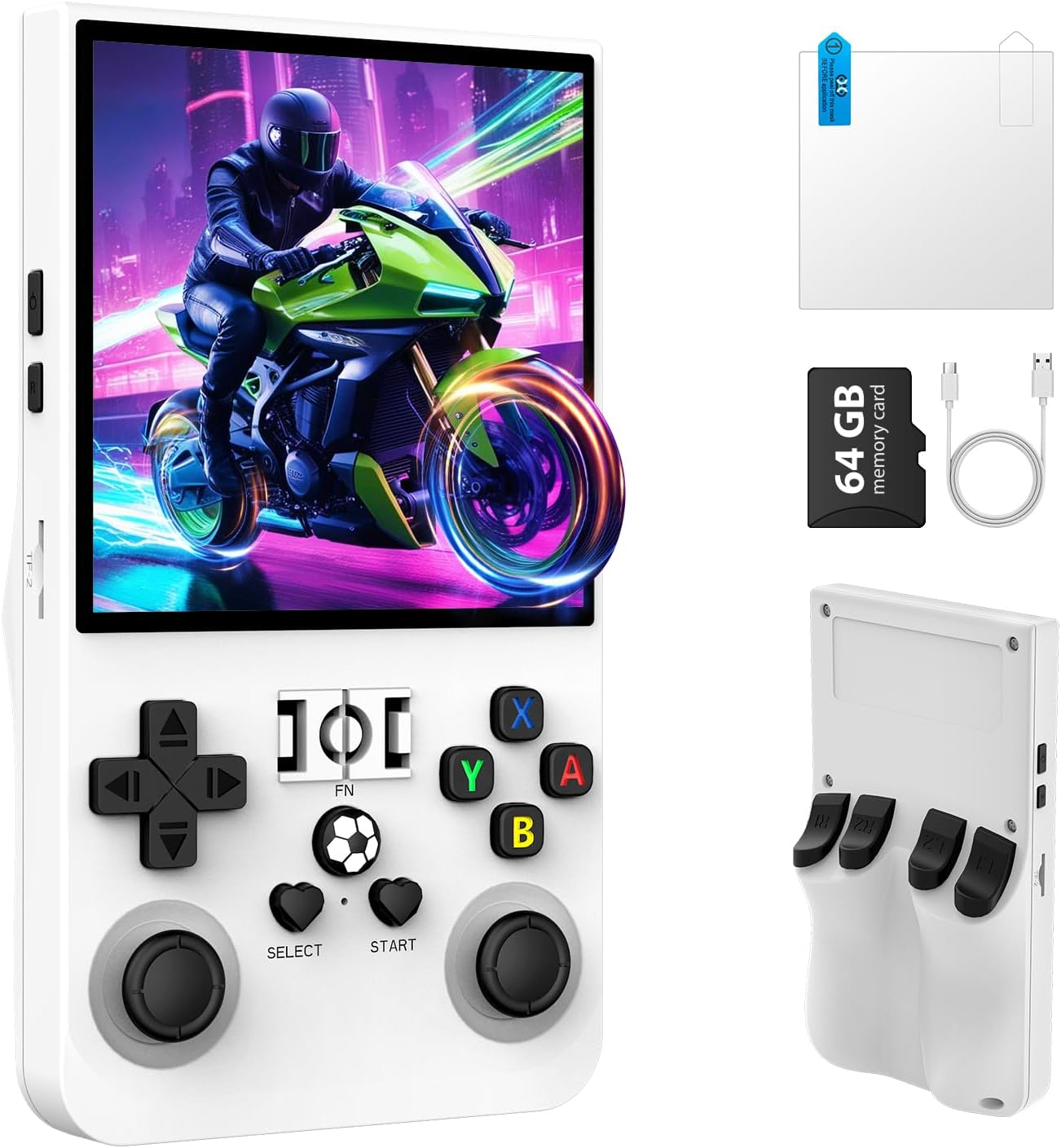 R36MAX Retro Handheld Game Console, Portable Retro Gaming Console 4.0'' IPS HD Screen and Linux System, Support 30+ Emulator and 64GB TF Card Video Game Consoles, 4000mAh Battery (White 64GB)