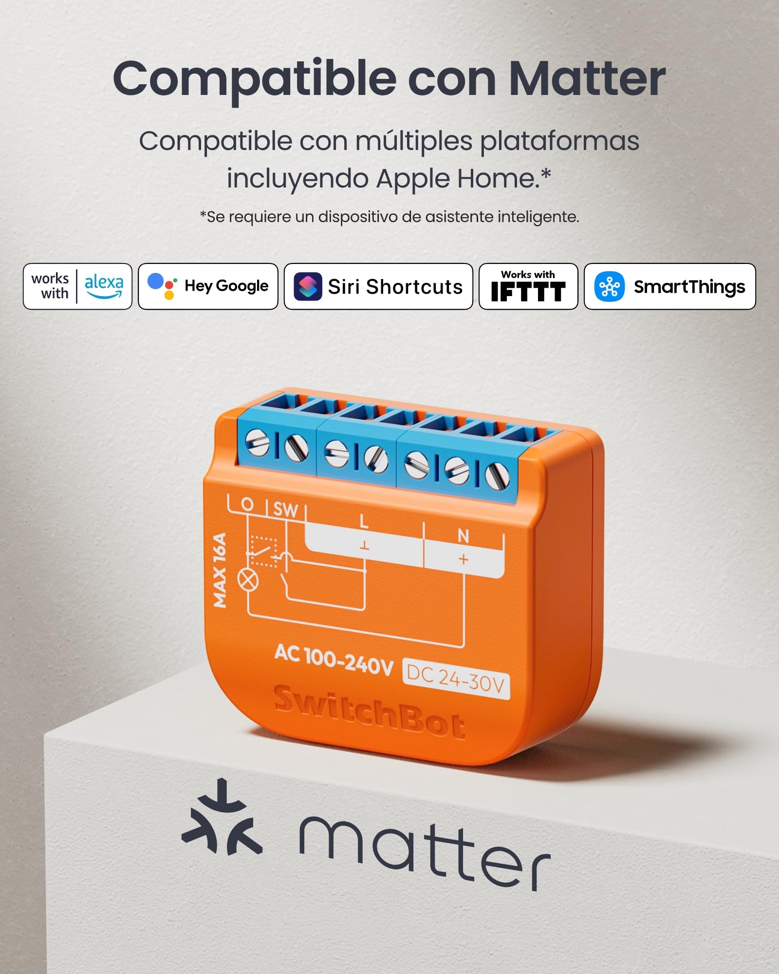SwitchBot Interruptor de relé mate de 1 PM, interruptor WiFi compatible con Alexa/Apple Home/Google Home, módulo de interruptor de relé de medición de energía con repetidor Bluetooth integrado