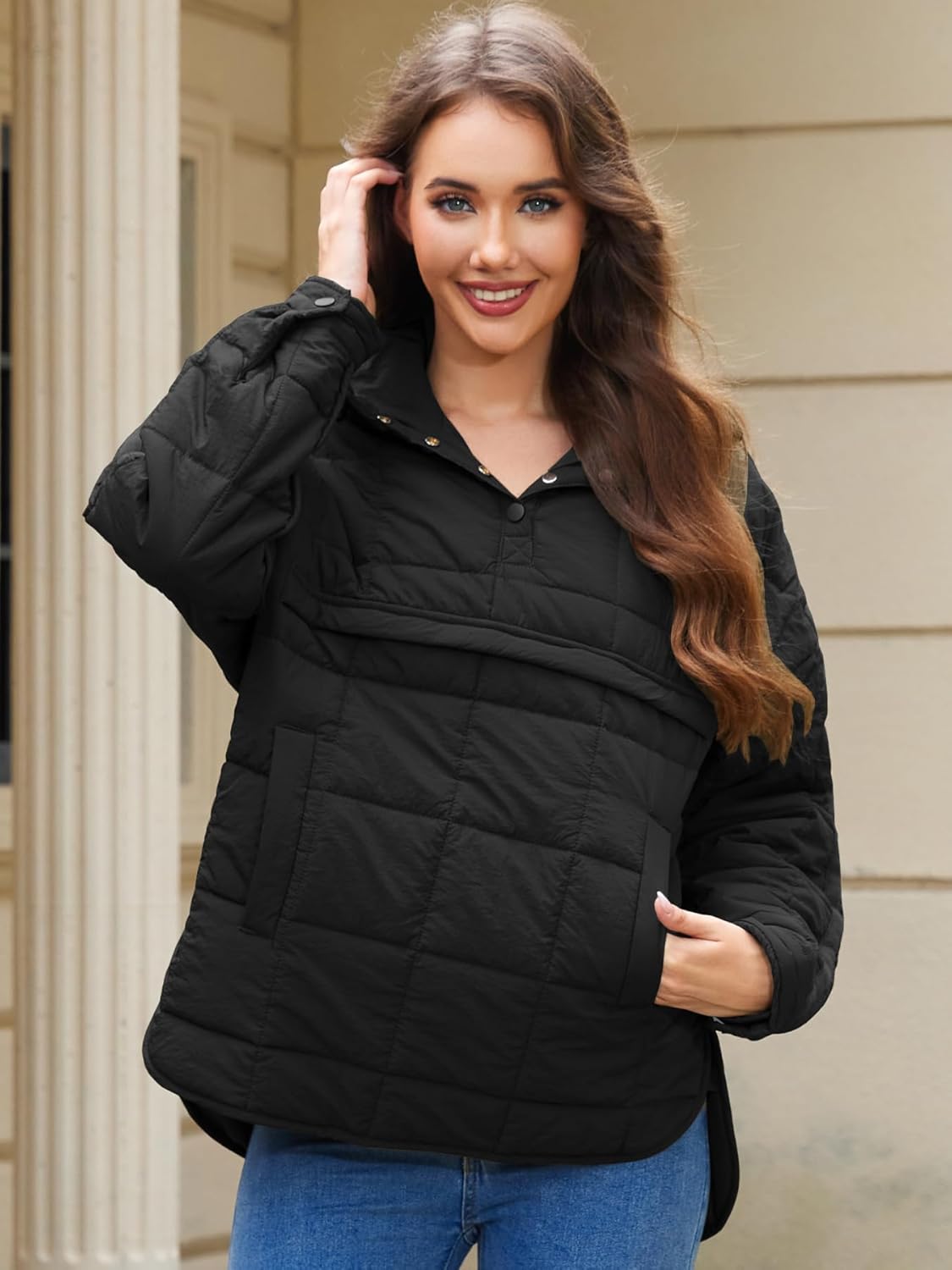 Womens's Lightweight Down Coat Long Sleeve Button Quilted Pullover Puffer Jacket Packable Hooded Winter Coat - Image 4