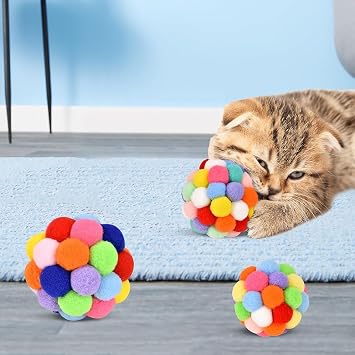 AEE® 2 Adet Çıngıraklı Zilli Peluş Kedi Topu 7 cm – Büyük Boy Sesli Kedi Oyuncağı, Dayanıklı Yumuşak Toplar, Enerji Atıcı İnteraktif Oyun Topu El Yapımı