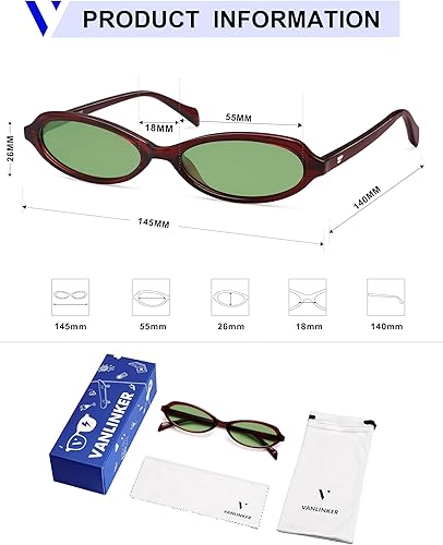 Miniatura 5 de VANLINKER Gafas de sol polarizadas retro ovaladas para mujer, pequeñas, elegantes, estilo vintage de los años 90, a la moda, delgadas, estrechas,