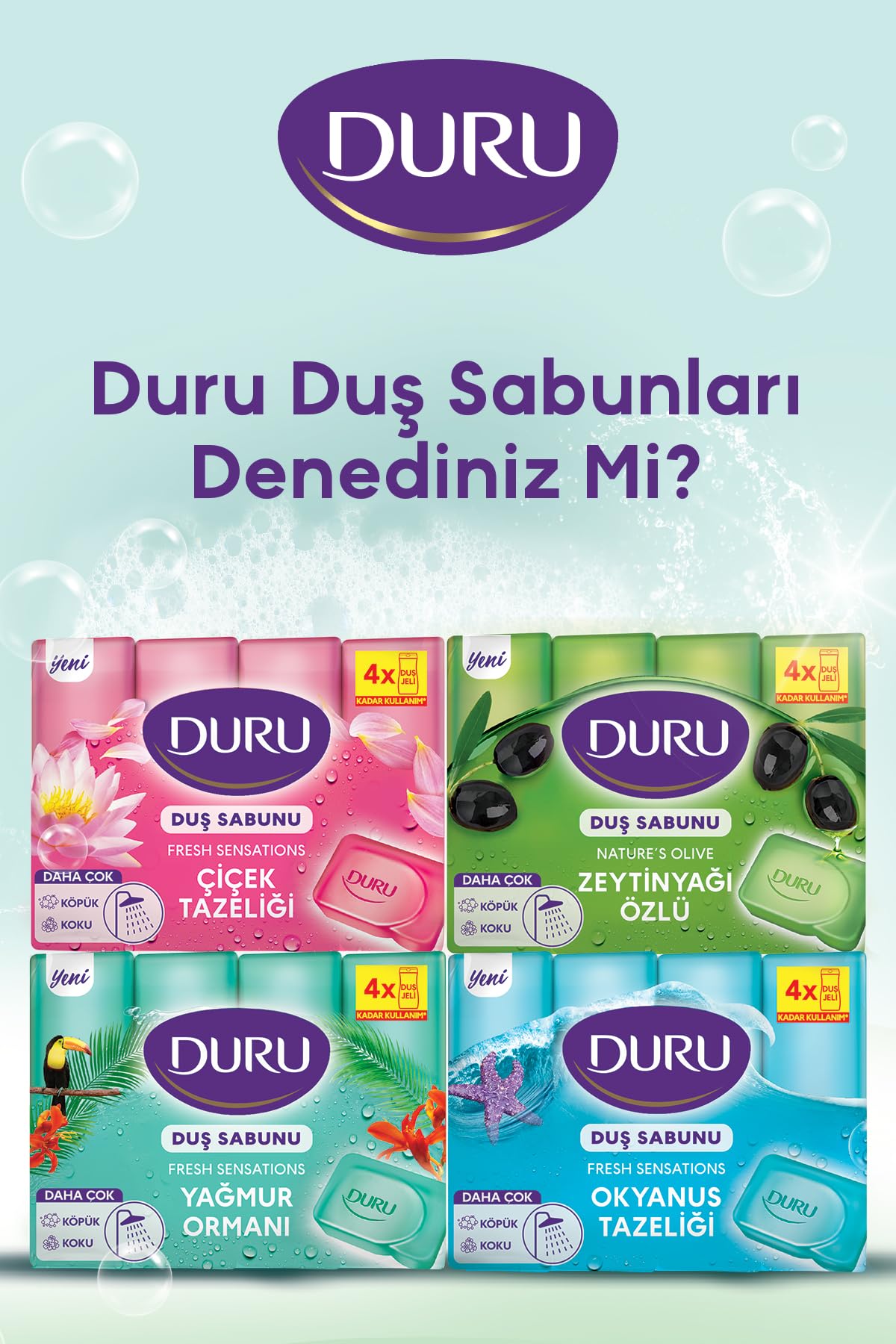 DURU Fresh Sensations Extra Yağmur Ormanı Sabun, 150 Gramx4
