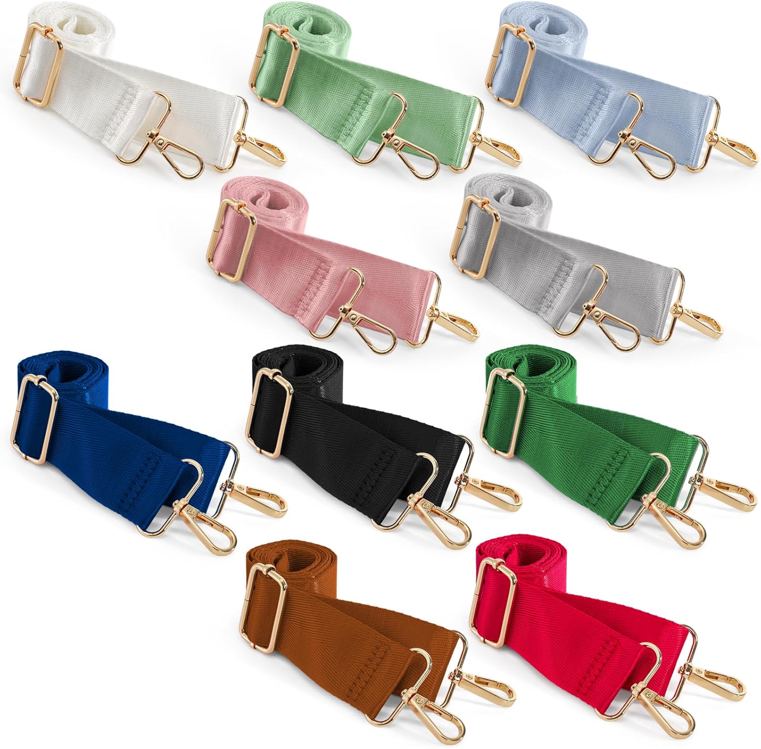 Pumtus 10-Pack 1.5" Wide Adjustable Purse Strap Replacements - Comfortable Crossbody Shoulder Straps for Tote, Canvas, Laptop Bags (10 Colors)