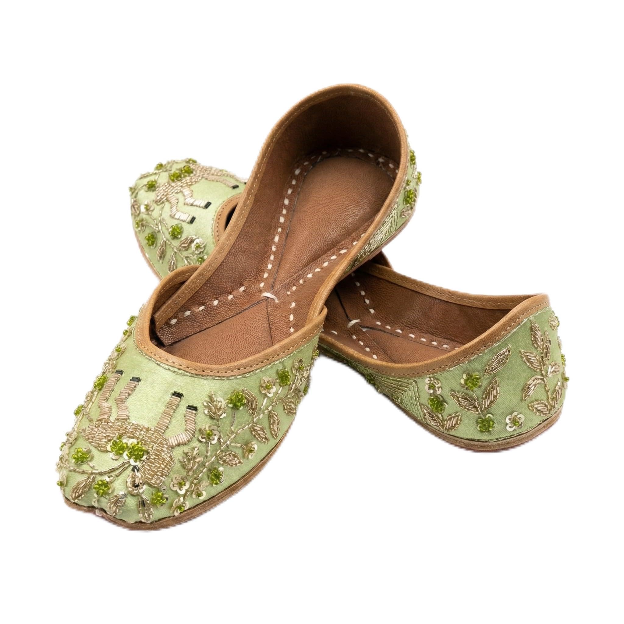 vesora Liora Green Deer Embroidered Punjabi Jutti for Women | Handcrafted with Gold Sequin Motif Work | Model C7-picture-36