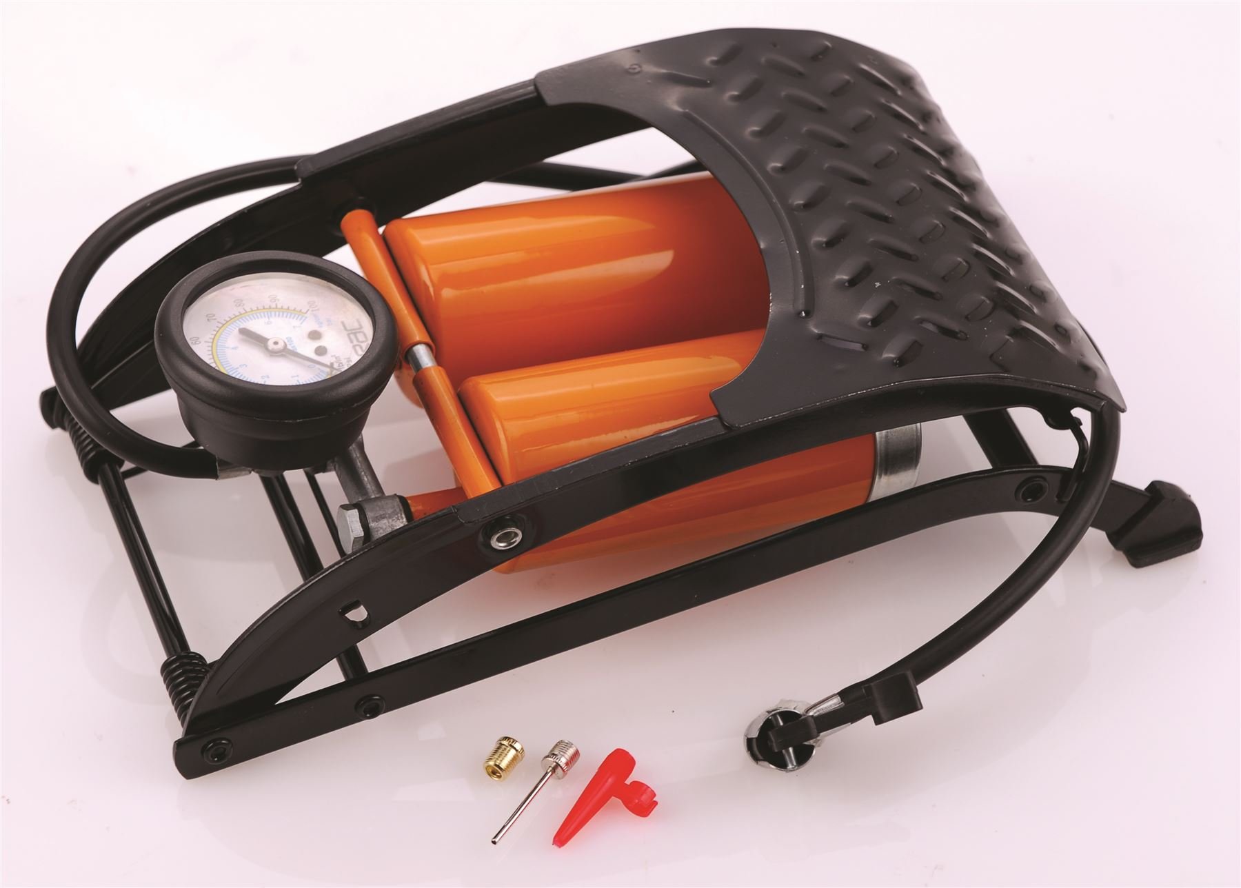 Hilka RAC-HP148 Heavy Duty Double Barrel Foot Pump, Orange/Black, Orange/Black